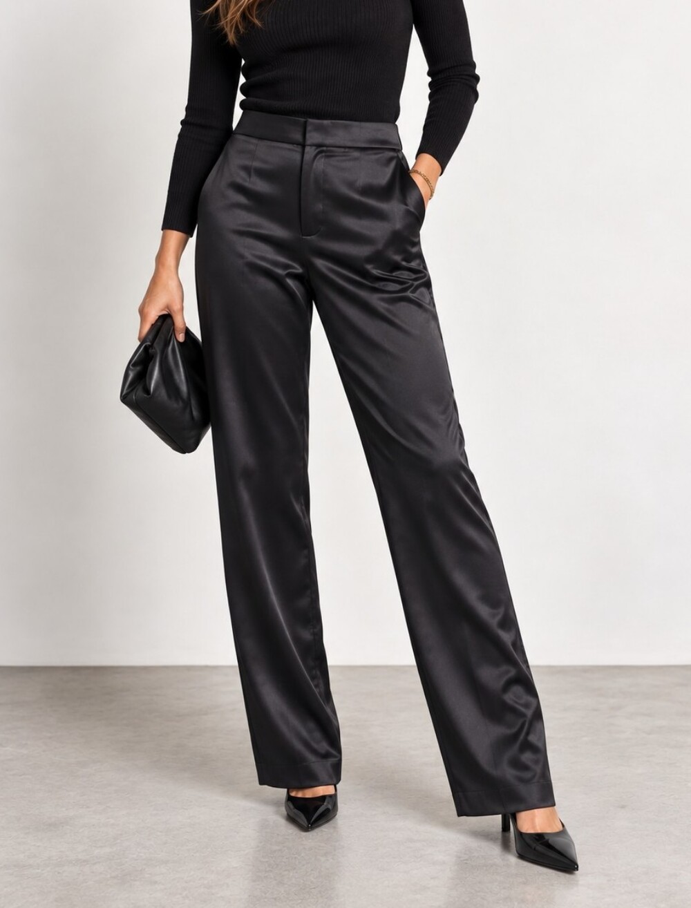 🆕️ Donna Karan Collection 90s Vintage Black Satin Straight Leg Pants in Black